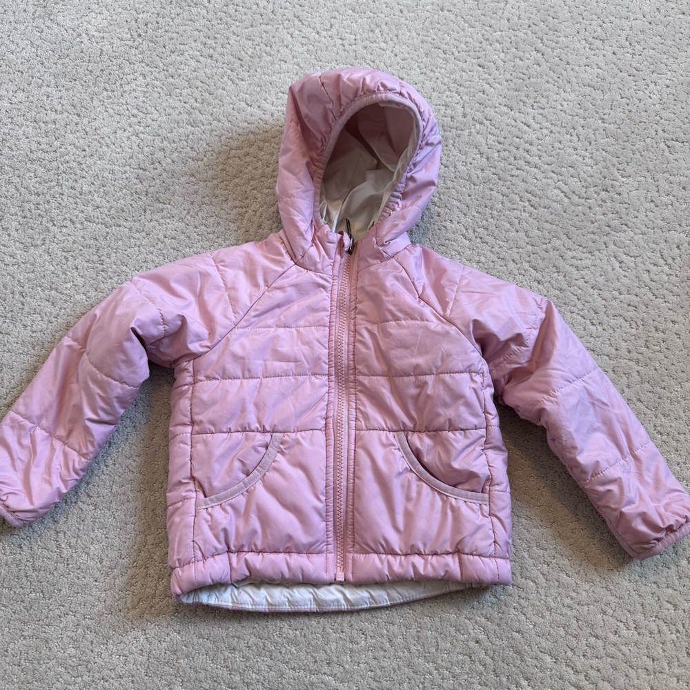 North Face Reversible Toddler Hooded Jacket Coat Pink White Full Zip Size 2T